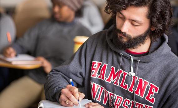 Hamline Student at a classroom 