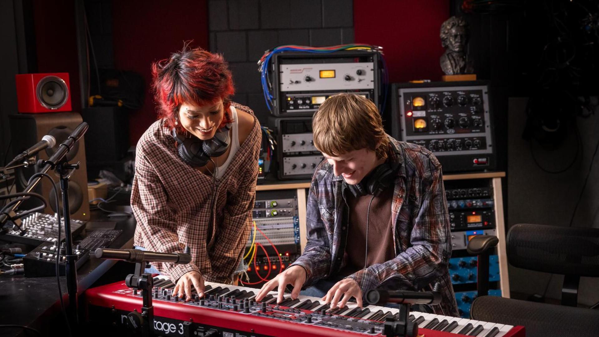 Students in the music production program