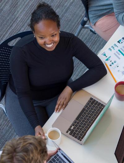 Business students at table
