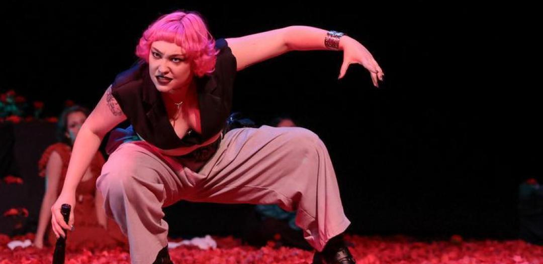 Student performing in theatre performance of Romeo and Juliet